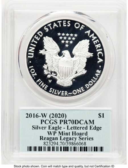 2016-W Proof Silver Eagle 1 oz WP Mint Hoard Reagan Legacy Series Michael Reagan Blue 70 PCGS