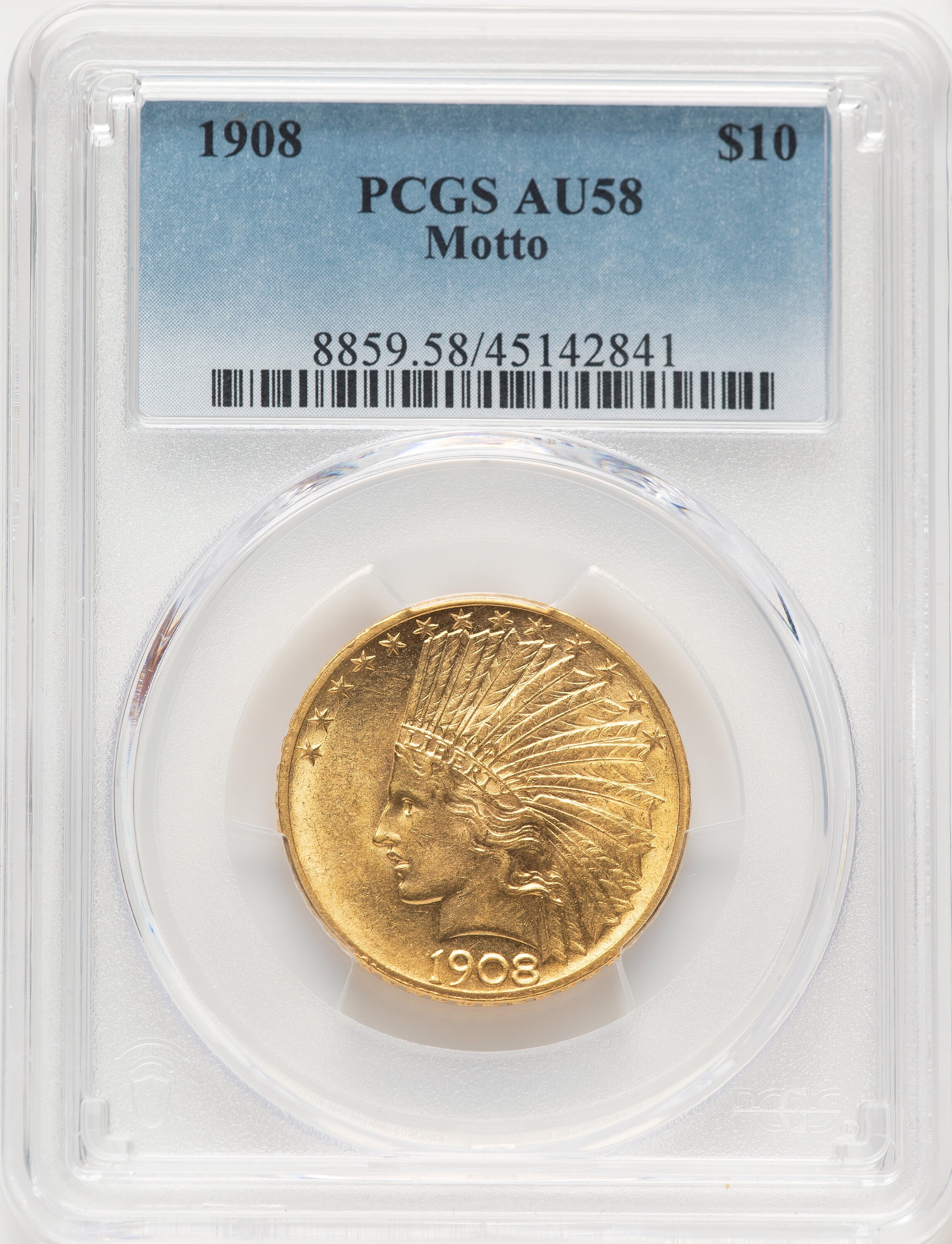 1908 $10 MOTTO 58 PCGS
