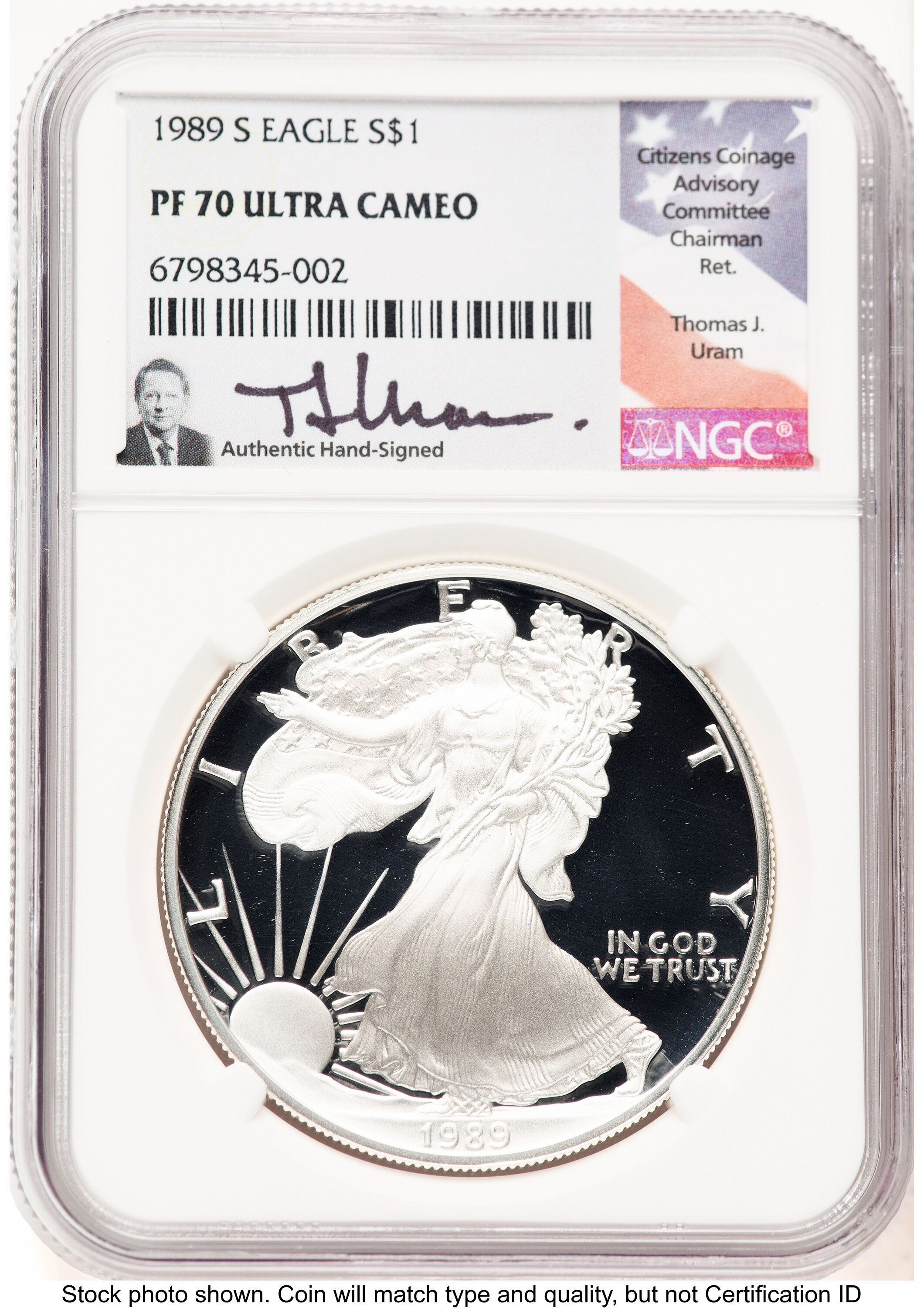 1989-S Proof Silver Eagle 1 oz Thomas Uram 70 NGC