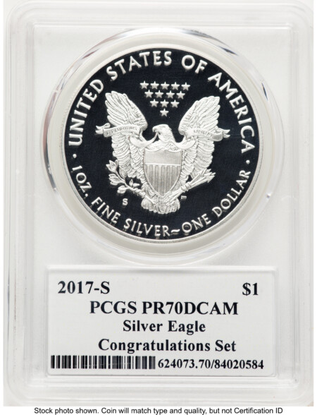 2017-S Proof Silver Eagle Congratulations Set 1 oz Premier Label 70 PCGS