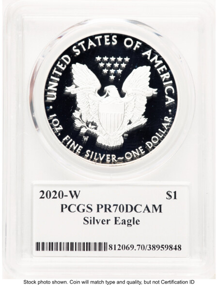 2020-W Proof Silver Eagle 1 oz Premier Label 70 PCGS