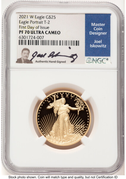 2021-W Type 2 Proof Gold Eagle 1/2 oz FDI Joel Iskowitz 70 NGC