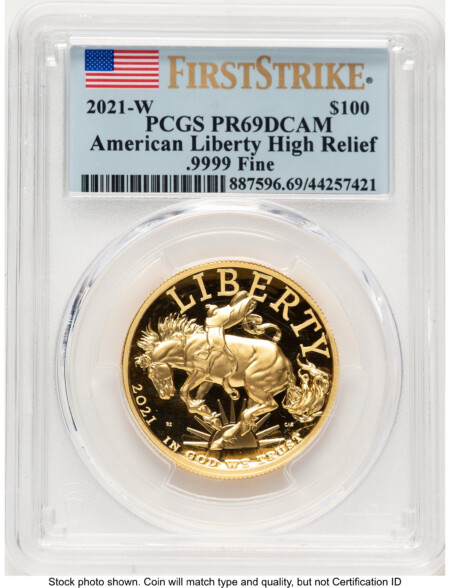 2021-W G$100 American Liberty High Relief, DC FS Flag 69 PCGS