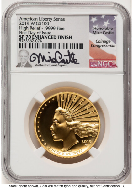 2019-W G$100 American Liberty High Relief, Enhanced FDI Mike Castle 70 NGC