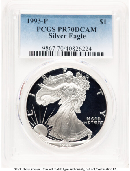 1993-P Proof Silver Eagle 1 oz Blue Gradient 70 PCGS