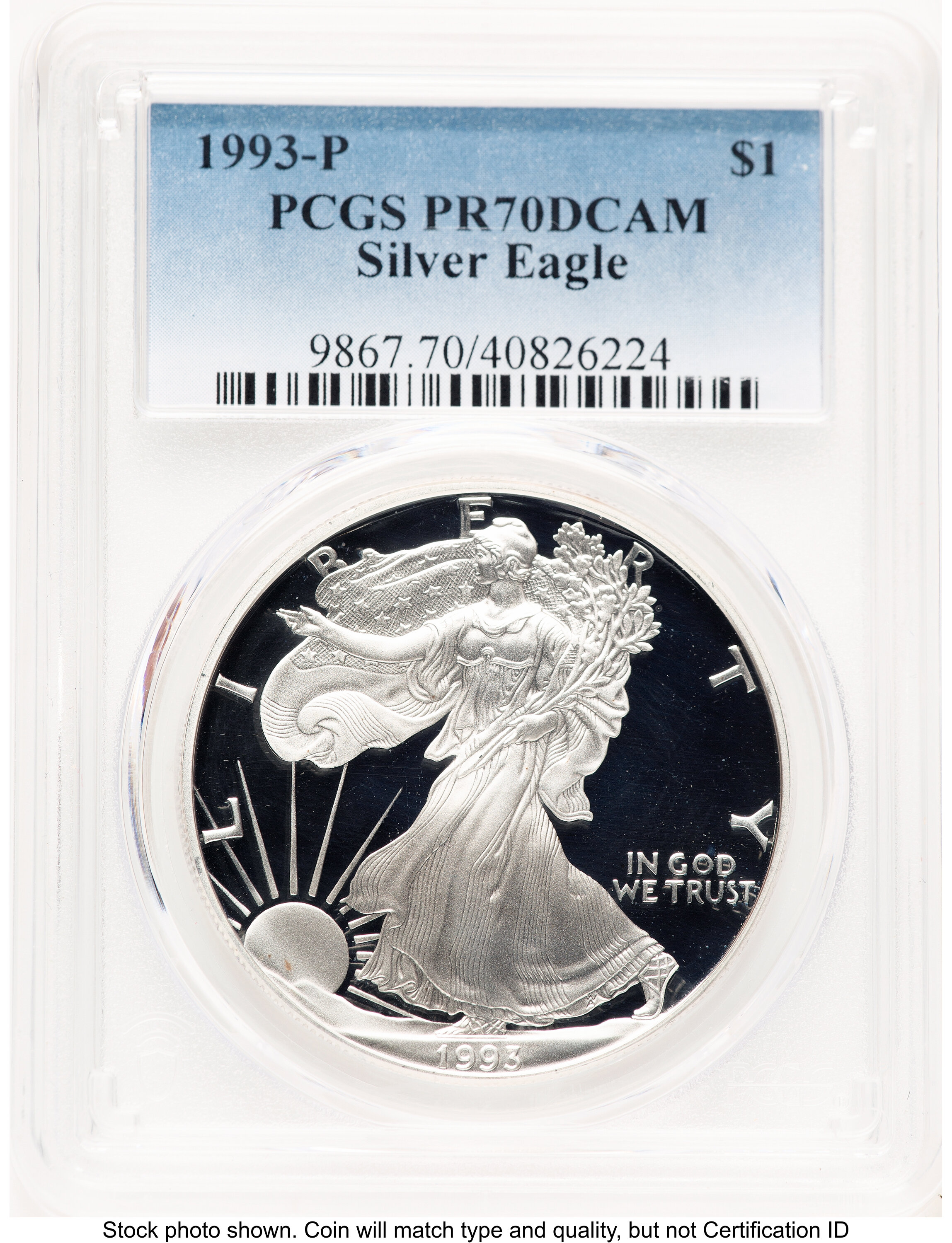 1993-P Proof Silver Eagle 1 oz Blue Gradient 70 PCGS