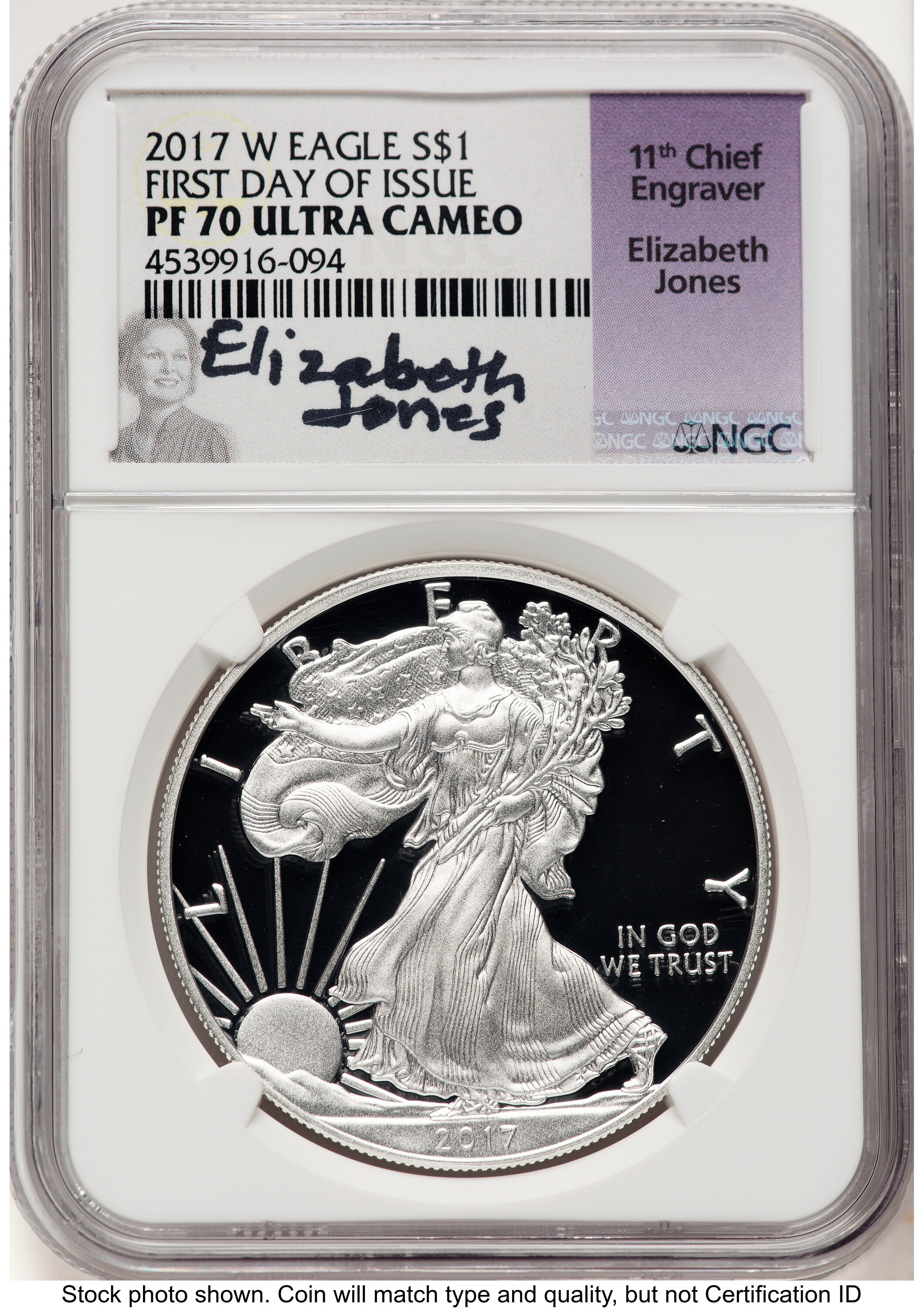 2017-W Proof Silver Eagle 1 oz FDI Elizabeth Jones 70 NGC