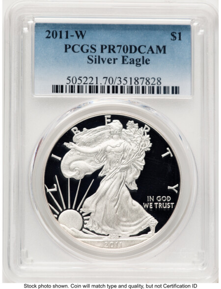 2011-W Proof Silver Eagle 1 oz Blue Gradient 70 PCGS