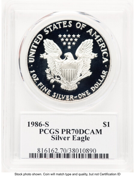 1986-S Proof Silver Eagle 1 oz George Casey 70 PCGS