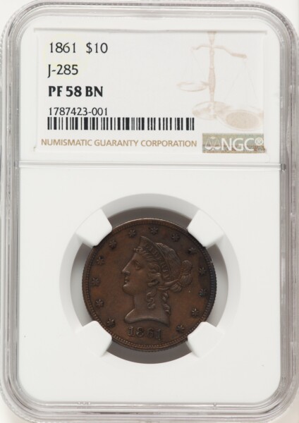 1861 $10 J-285, BN 58 NGC