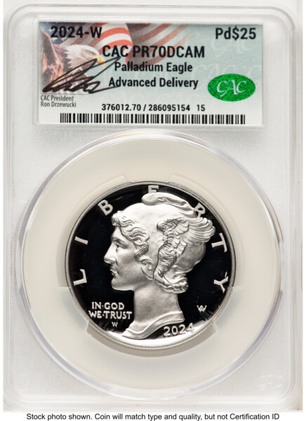2024-W Palladium Eagle 1 oz, PR Advanced Delivery Ron Drzewucki 70 CACG