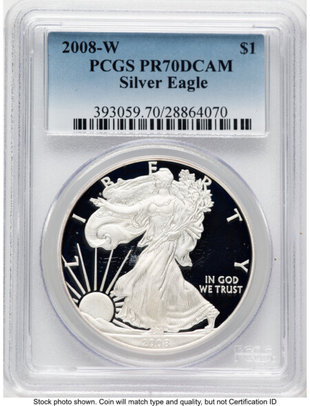 2008-W Proof Silver Eagle 1 oz Blue Gradient 70 PCGS