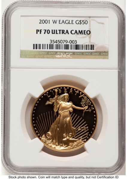 2001-W Proof Gold Eagle 1 oz Brown Label 70 NGC