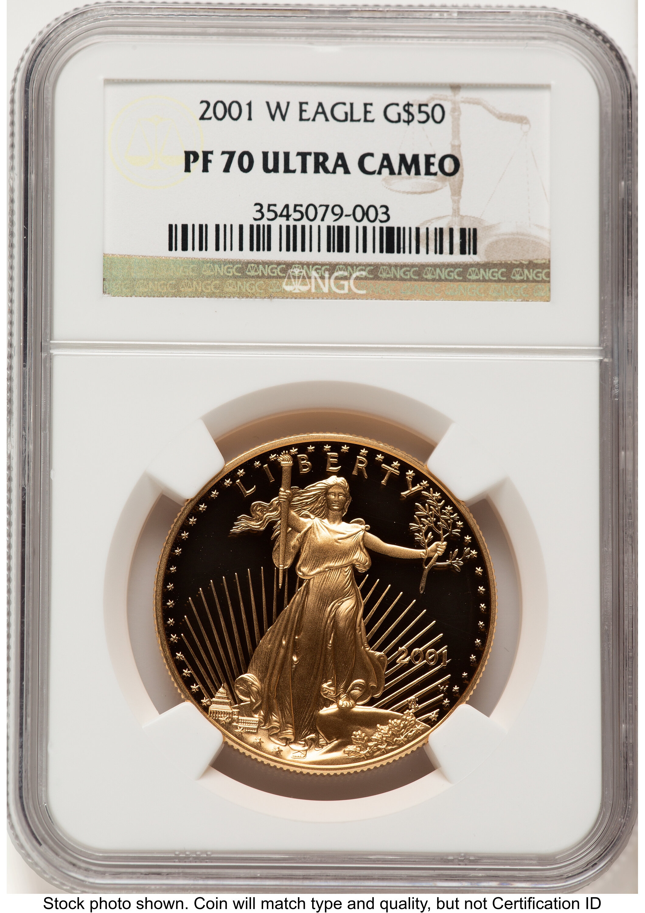 2001-W Proof Gold Eagle 1 oz Brown Label 70 NGC