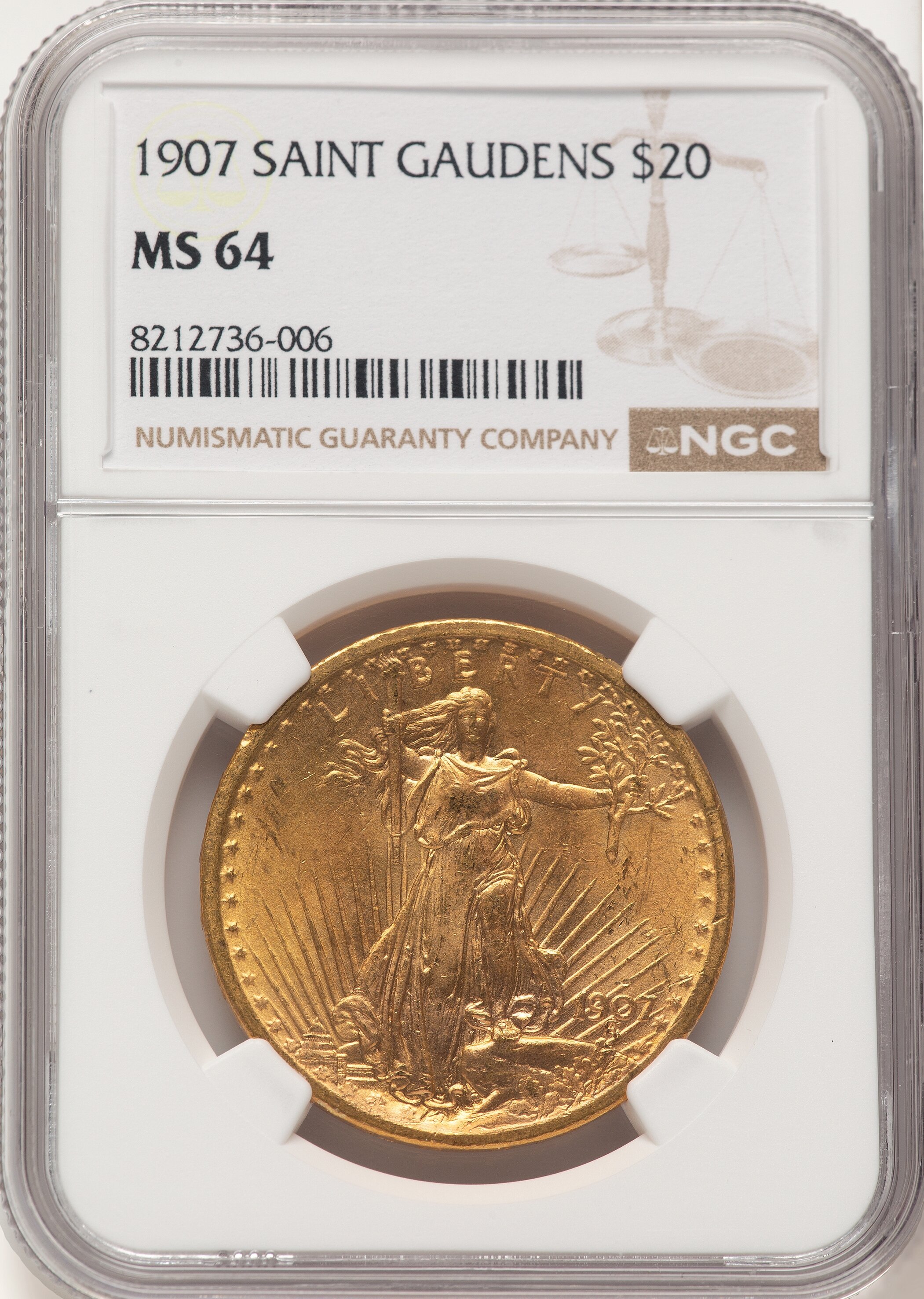 1907 $20 Saint, MS 64 NGC
