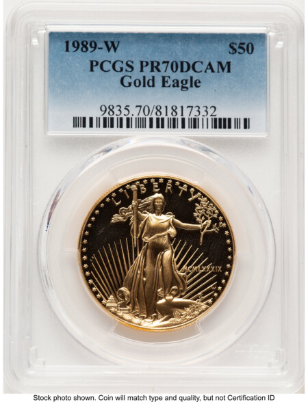 1989-W Proof Gold Eagle 1 oz Blue Gradient 70 PCGS