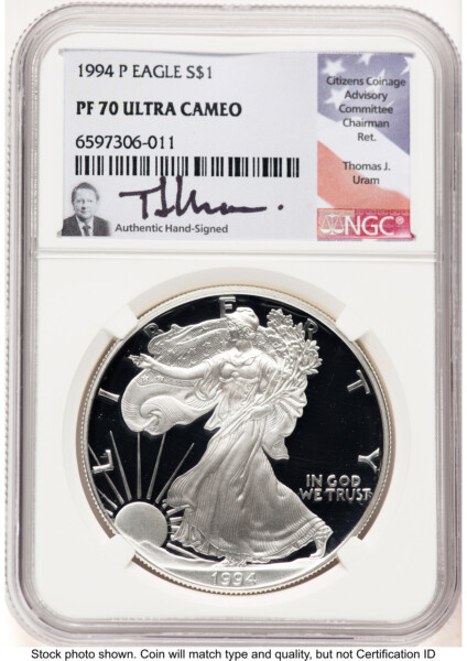 1994-P Proof Silver Eagle 1 oz Thomas Uram 70 NGC