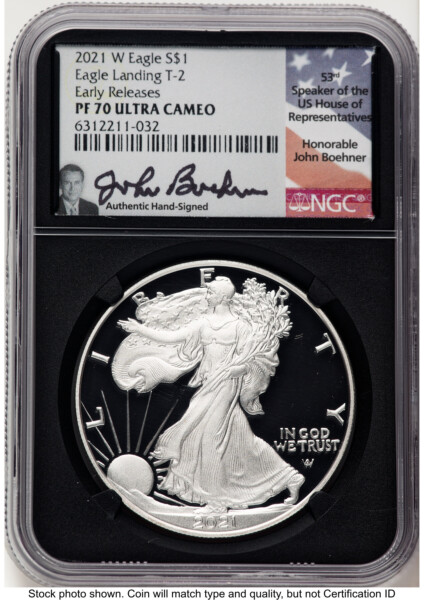 2021-W TY2 Proof Silver Eagle 1 oz ER John Boehner Blk Core 70 NGC