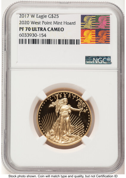 2017-W Proof Gold Eagle 1/2 oz 2020 West Point Mint Hoard Reagan Bust Art 70 NGC