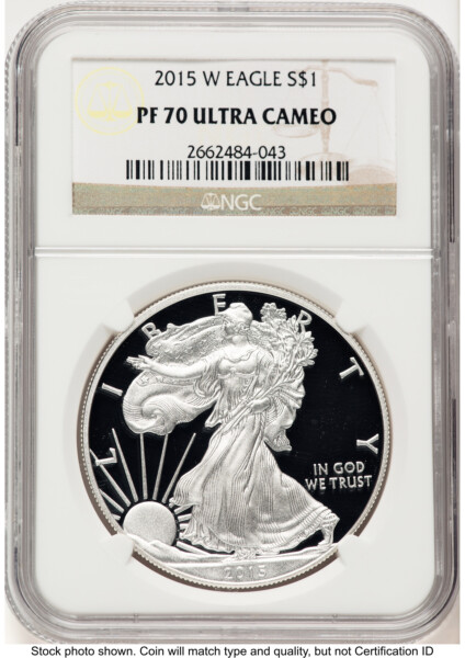2015-W Proof Silver Eagle 1 oz Brown Label 70 NGC