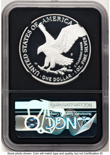2022-S Proof Silver Eagle 1 oz FDI Elizabeth Jones Blk Core 70 NGC