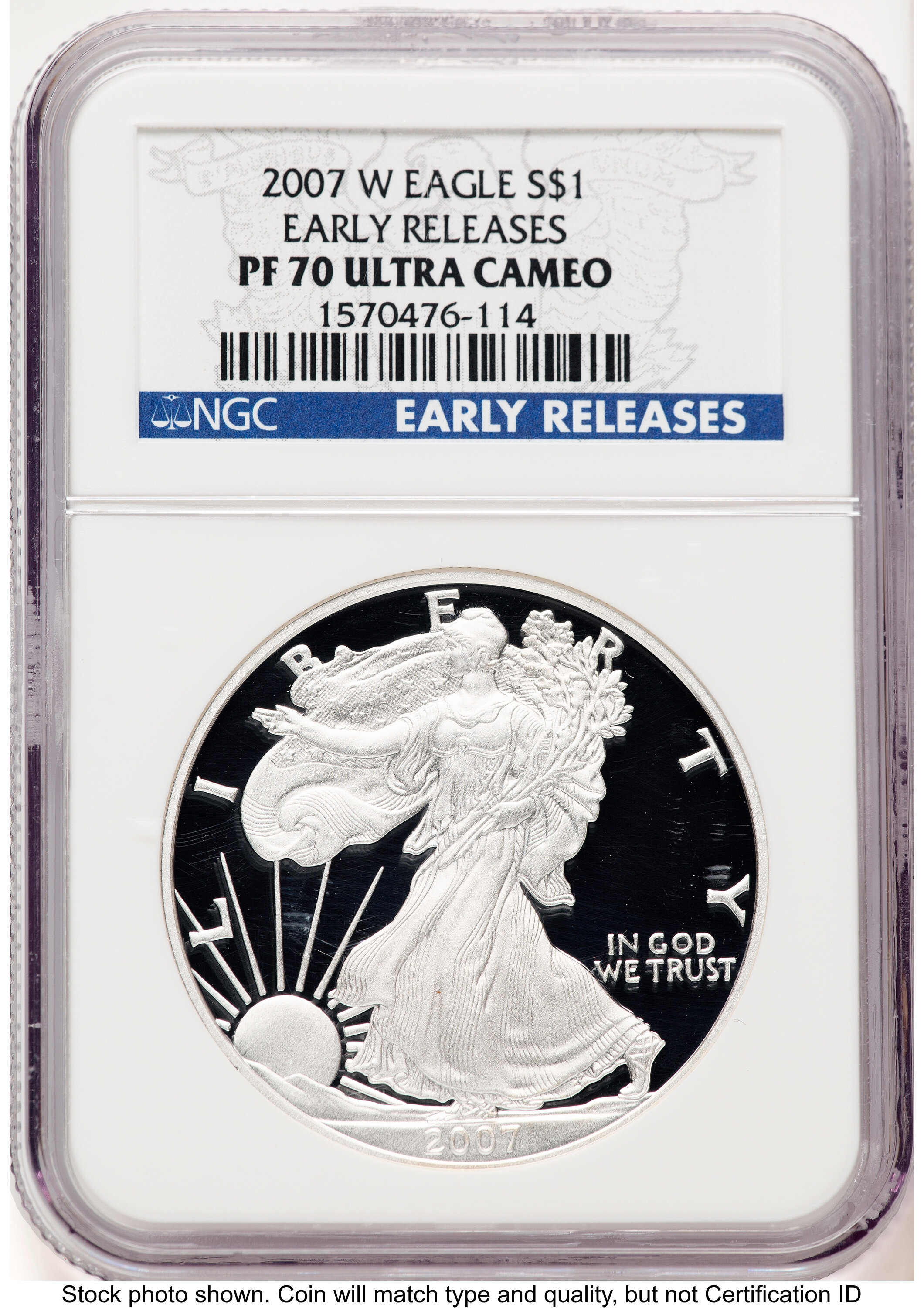 2007-W Proof Silver Eagle 1 oz ER Blue 70 NGC