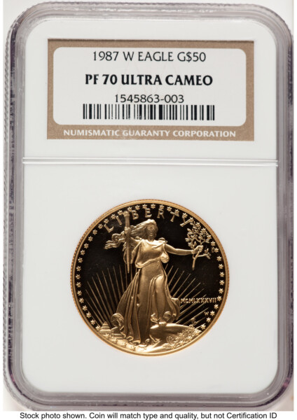 1987-W Proof Gold Eagle 1 oz Brown Label 70 NGC