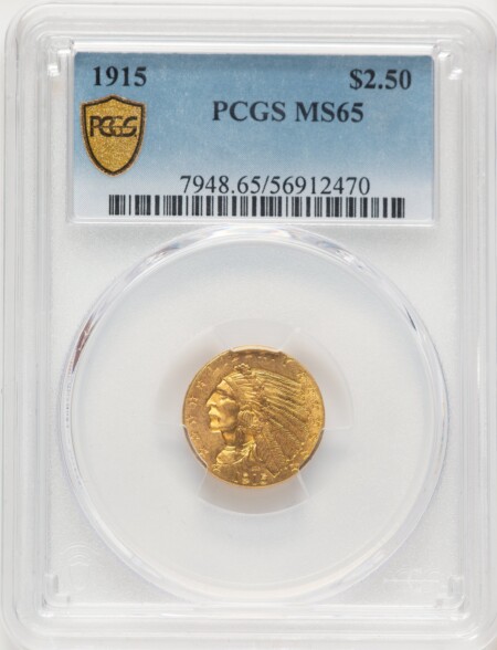 1915 $2 1/2 PCGS Secure Blue Gradient 65 PCGS