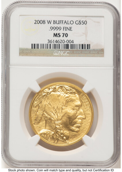 2008-W Burnished Gold Buffalo 1 oz Brown Label 70 NGC