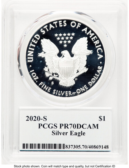 2020-S Proof Silver Eagle 1 oz Premier Label 70 PCGS