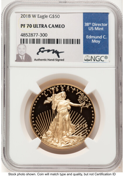 2018-W Proof Gold Eagle 1 oz Ed Moy 70 NGC
