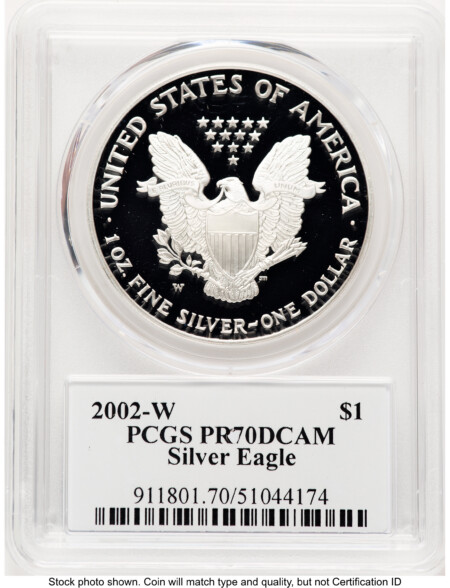2002-W Proof Silver Eagle 1 oz TD Rogers 70 PCGS
