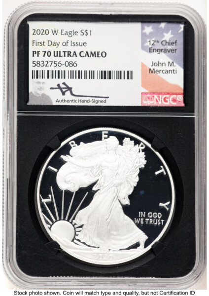 2020-W Proof Silver Eagle 1 oz FDI John Mercanti Blk Core 70 NGC