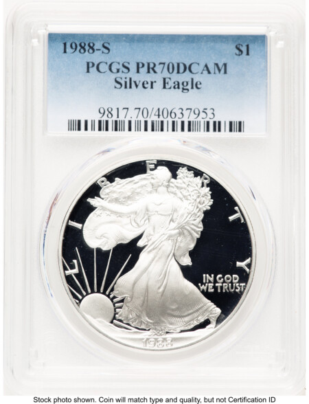 1988-S Proof Silver Eagle 1 oz Blue Gradient 70 PCGS