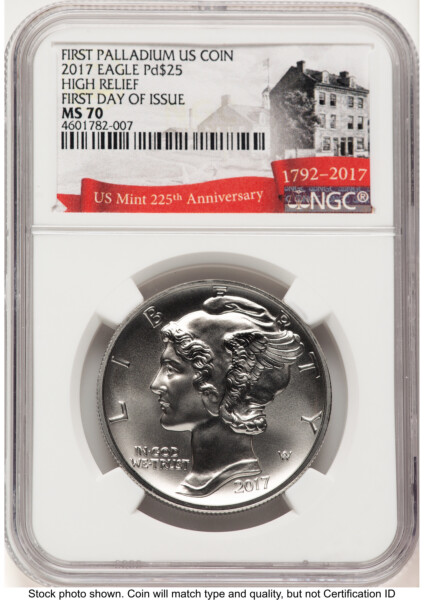 2017 Palladium Eagle 1 oz, MS FDI 225th Anniversary Label 70 NGC