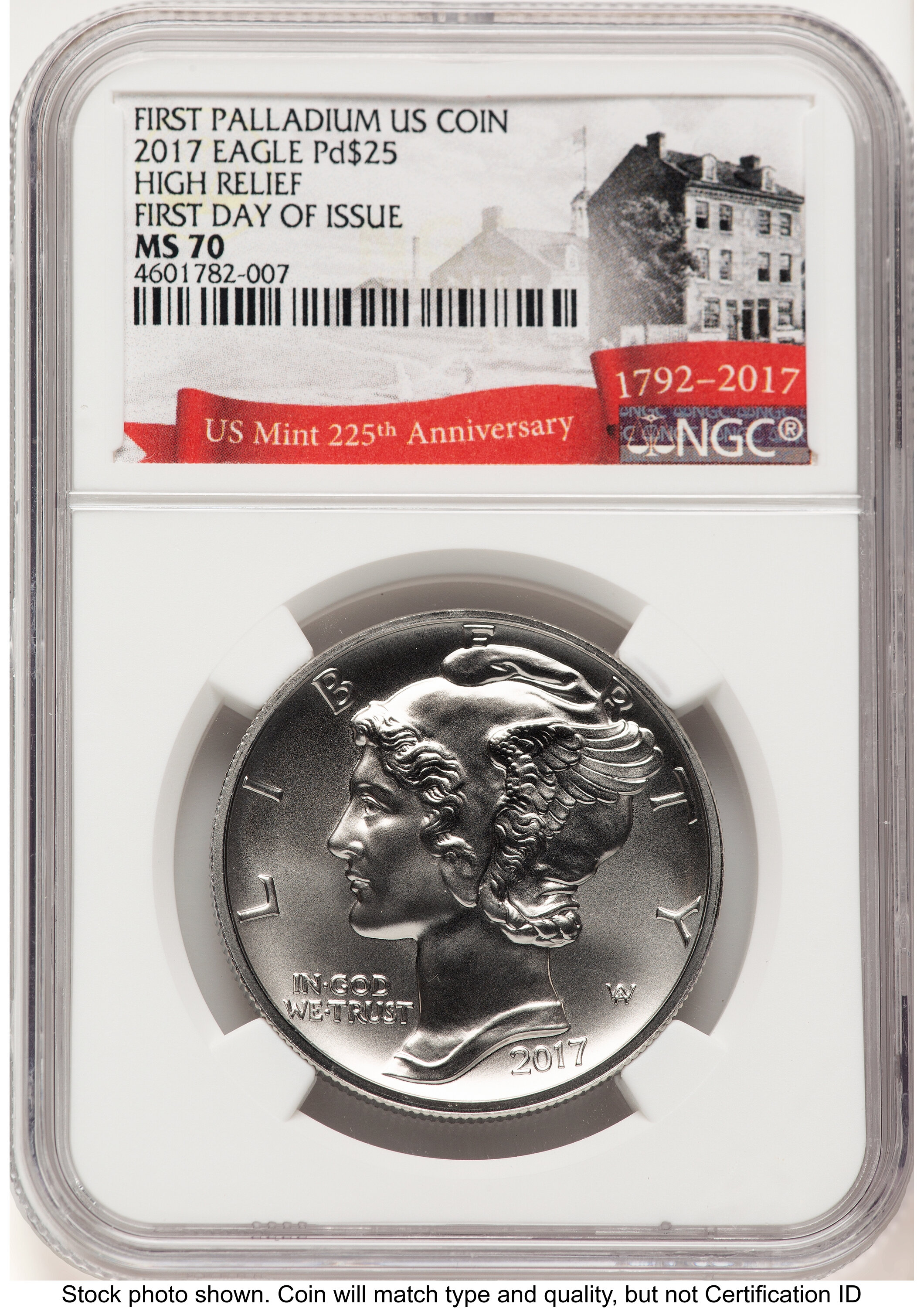 2017 Palladium Eagle 1 oz, MS FDI 225th Anniversary Label 70 NGC