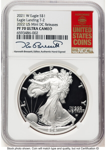 2021-W TY2 Proof Silver Eagle 1 oz 2022 US Mint DC Releases Kenneth Bressett Red Book 70 NGC