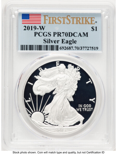 2019-W Proof Silver Eagle 1 oz FS Flag 70 PCGS