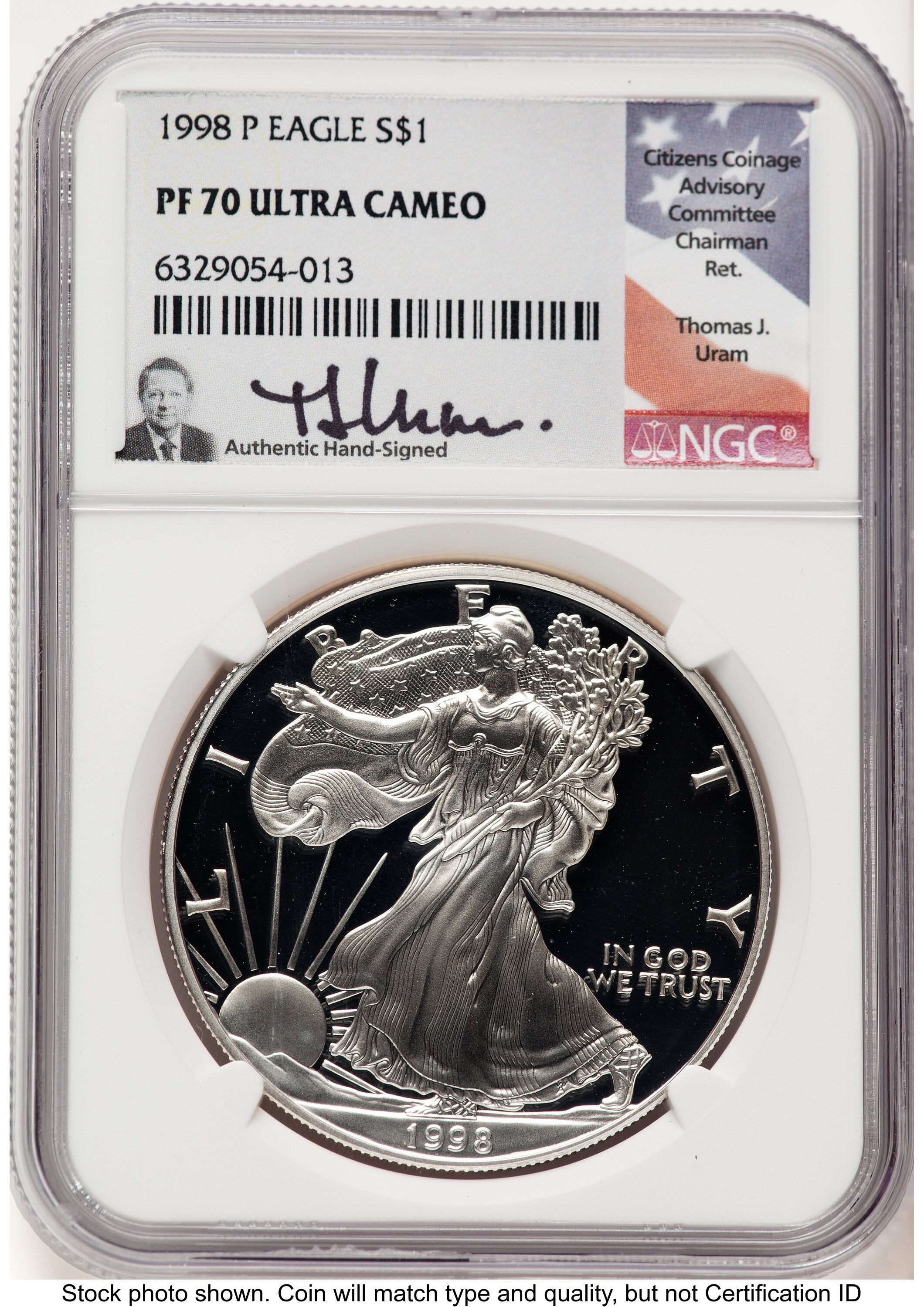 1998-P Proof Silver Eagle 1 oz Thomas Uram 70 NGC