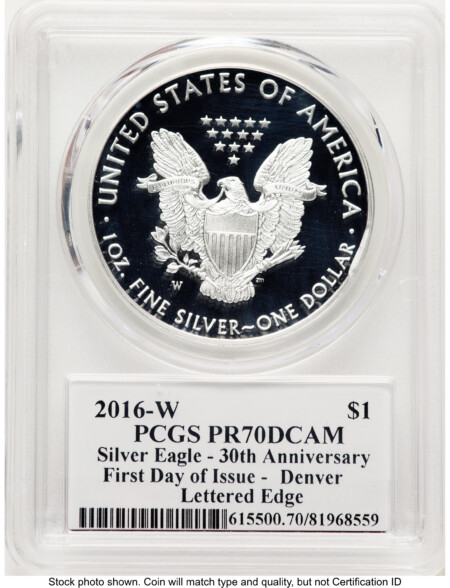 2016-W Proof Silver Eagle 1 oz FDI John Mercanti Denver 70 PCGS