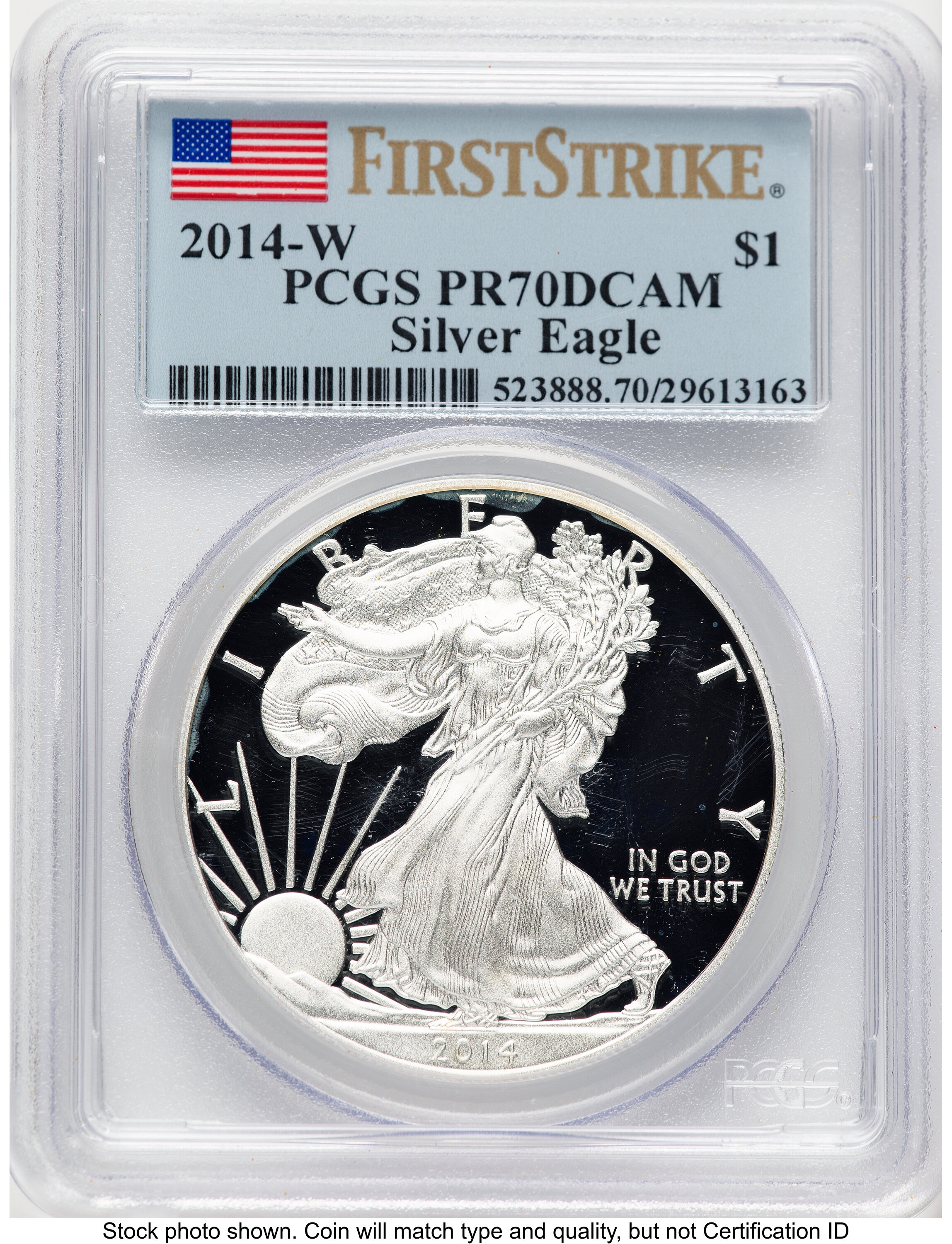 2014-W Proof Silver Eagle 1 oz FS Flag 70 PCGS