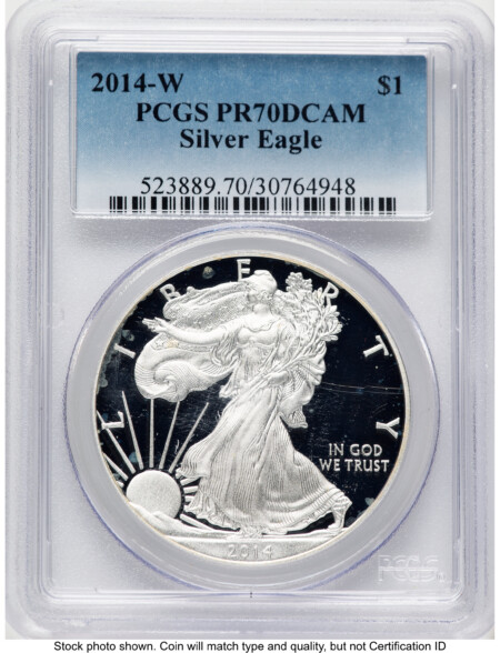 2014-W Proof Silver Eagle 1 oz Blue Gradient 70 PCGS