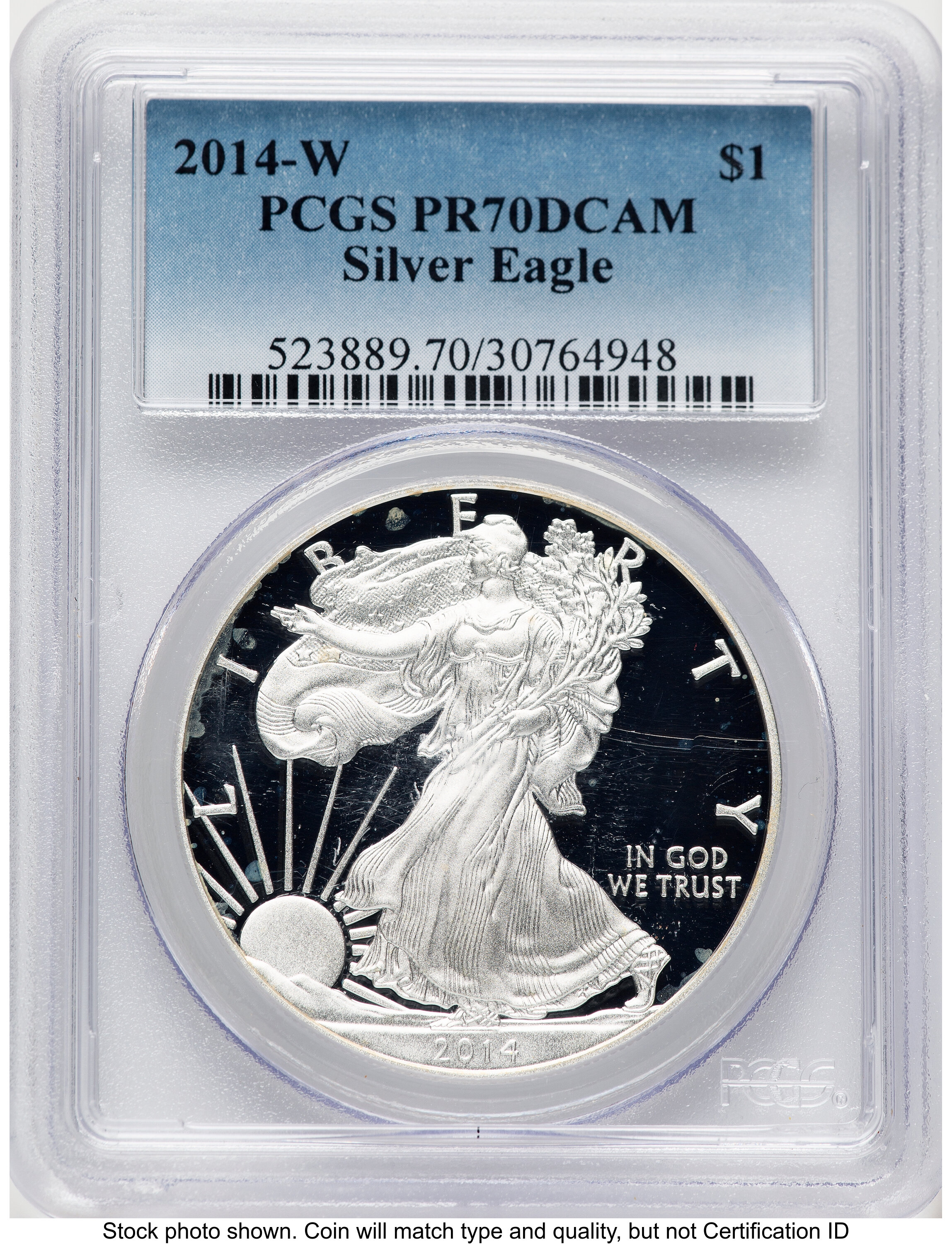 2014-W Proof Silver Eagle 1 oz Blue Gradient 70 PCGS