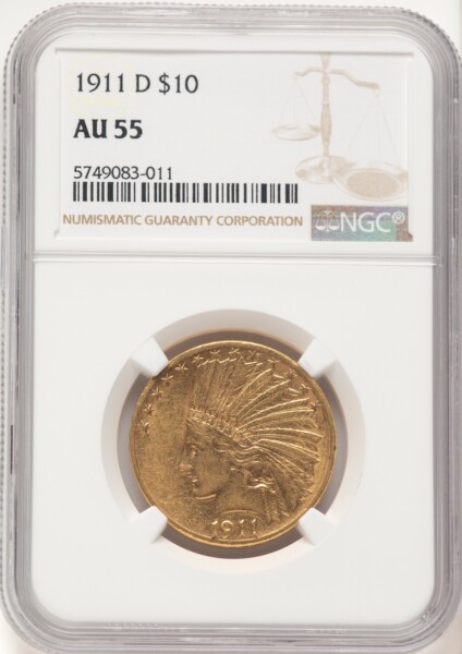1911-D $10 Brown Label 55 NGC