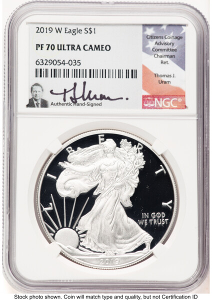 2019-W Proof Silver Eagle 1 oz Thomas Uram 70 NGC