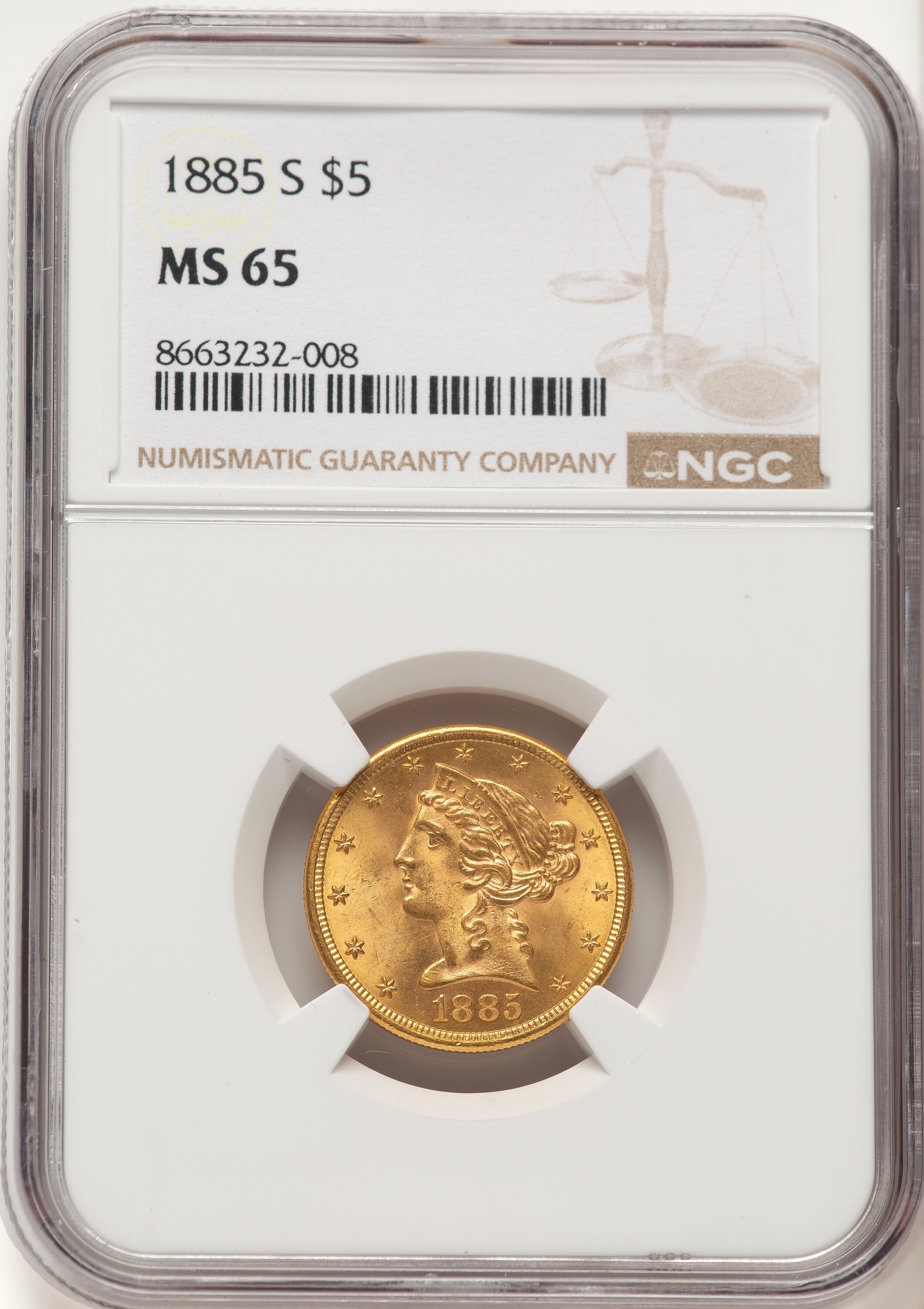 1885-S $5 65 NGC