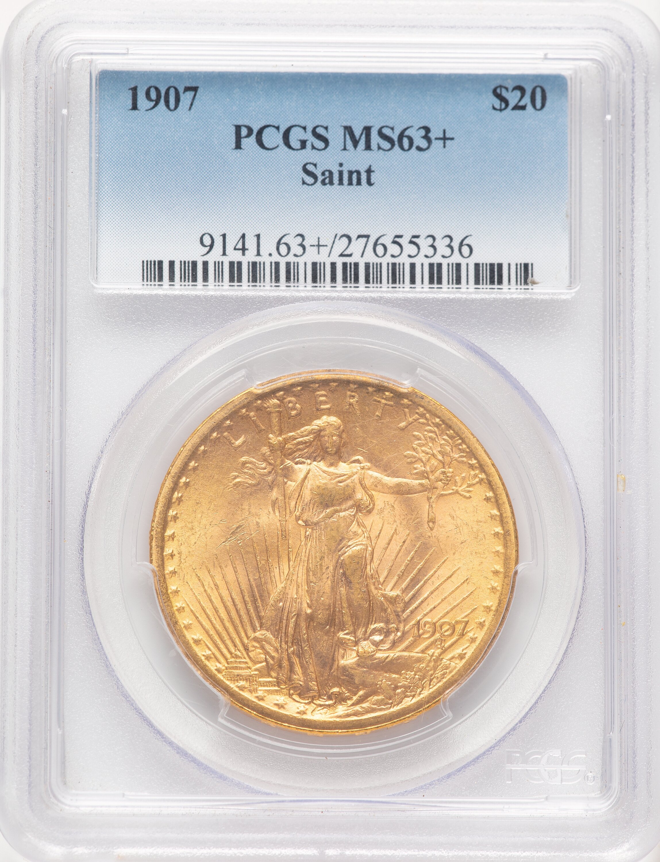 1907 $20 Saint, MS PCGS Plus 63 PCGS