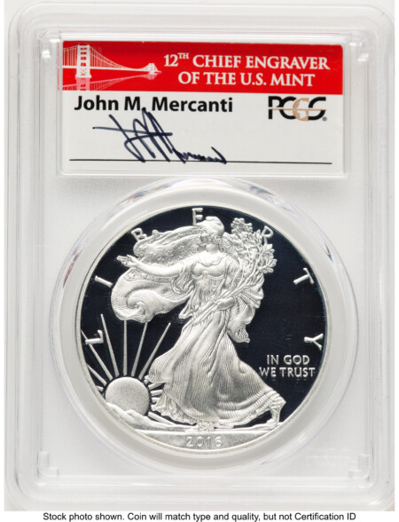 2016-W Proof Silver Eagle 1 oz FS John Mercanti Bridge 70 PCGS