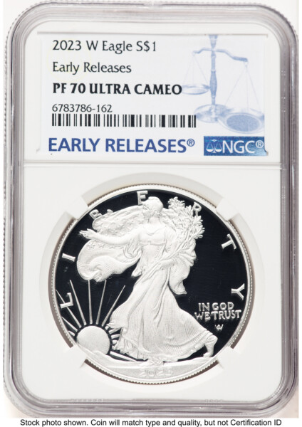 2023-W Proof Silver Eagle 1 oz ER Blue 70 NGC