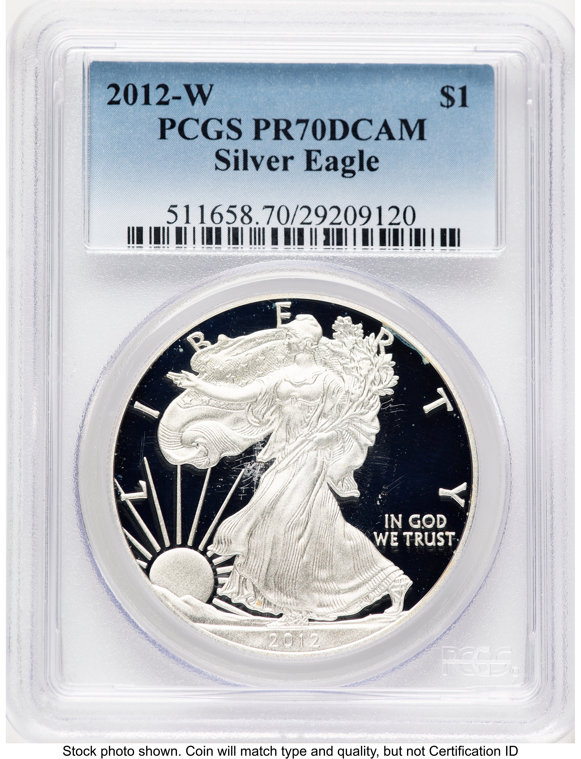 2012-W Proof Silver Eagle 1 oz Blue Gradient 70 PCGS